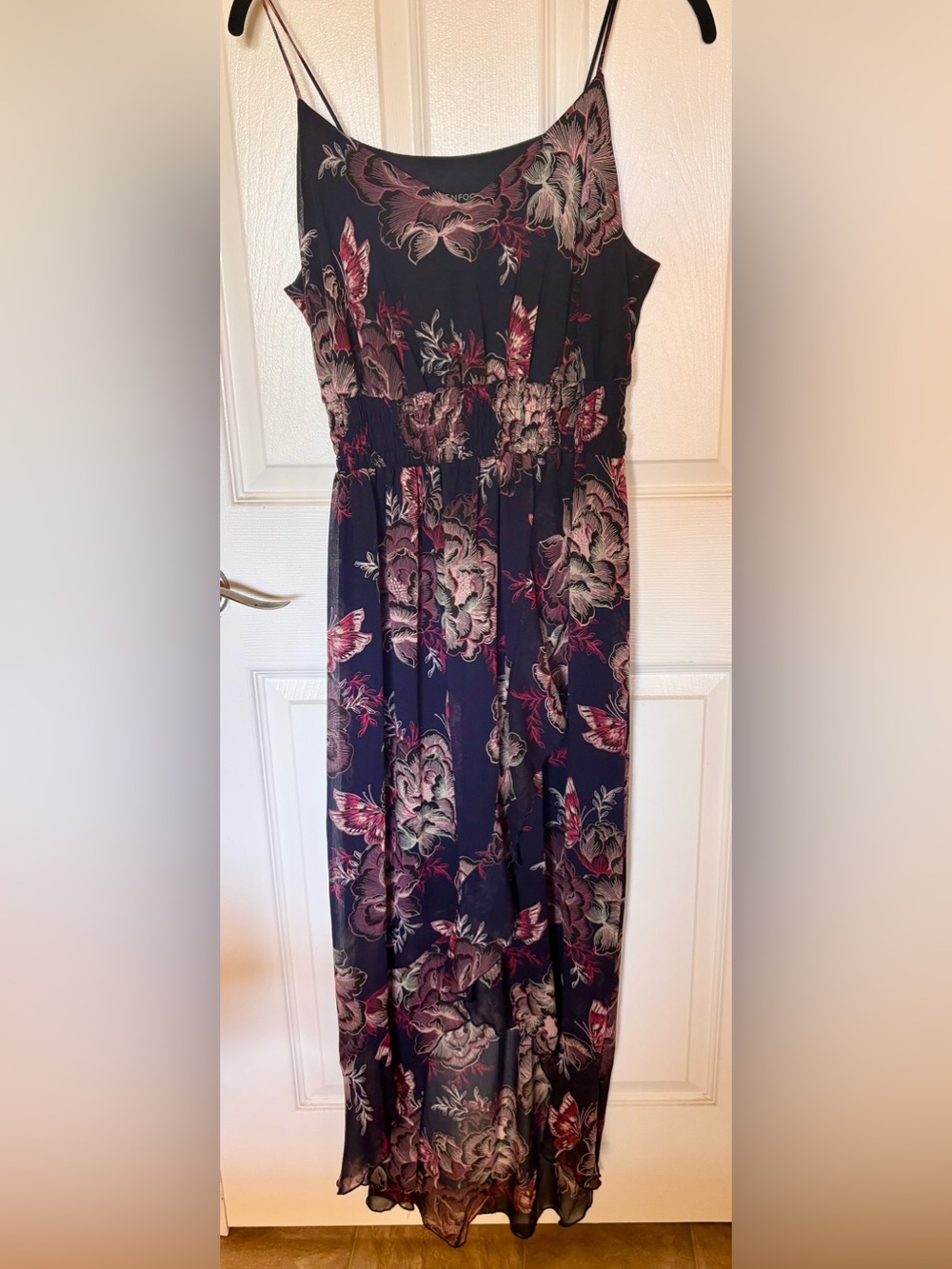 Enfocus Studio Navy Floral Sun Dress w/High-Low Ruffled Hem